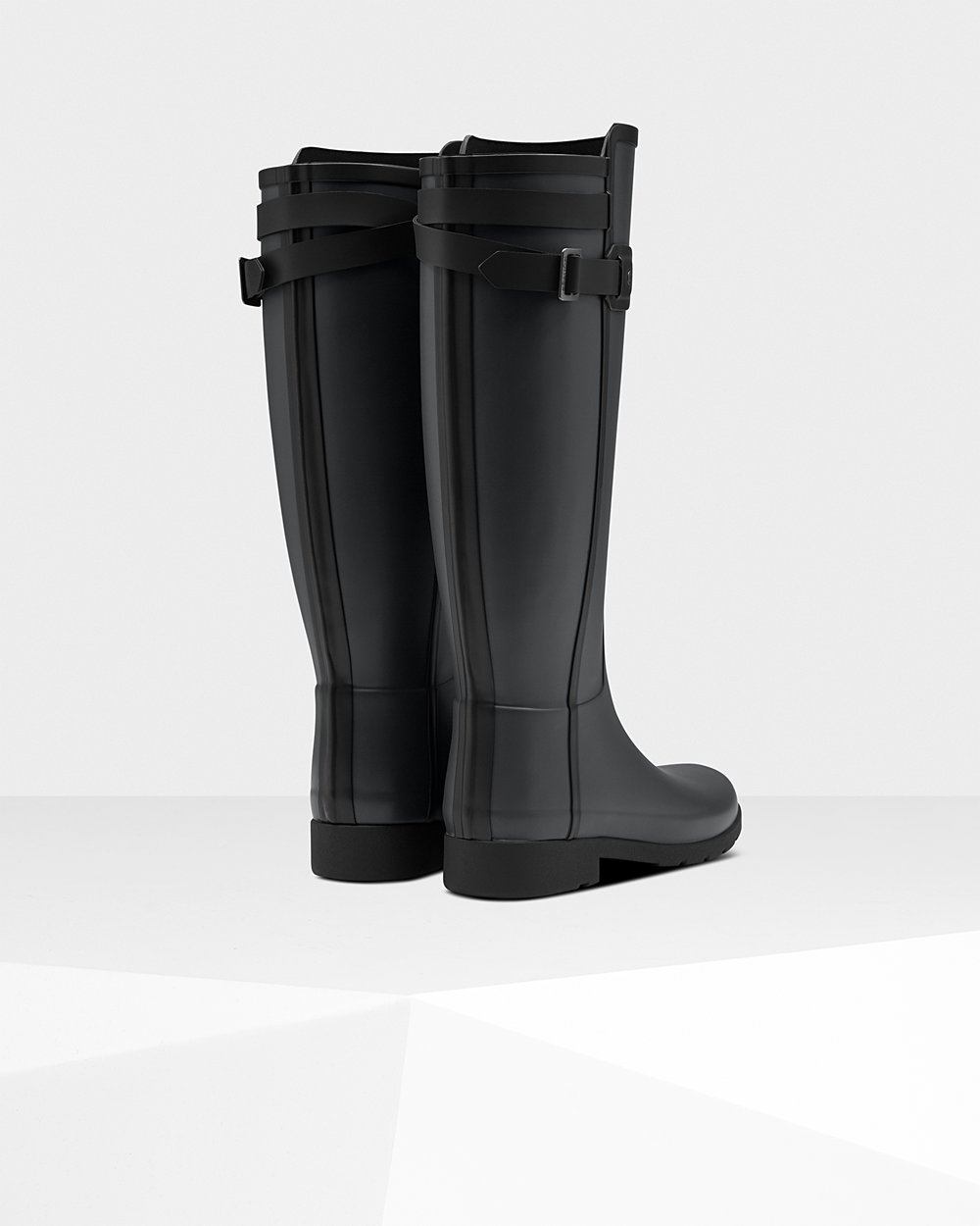 Womens Tall Rain Boots - Hunter Refined Slim Fit Contrast (50WGLYJTE) - Black